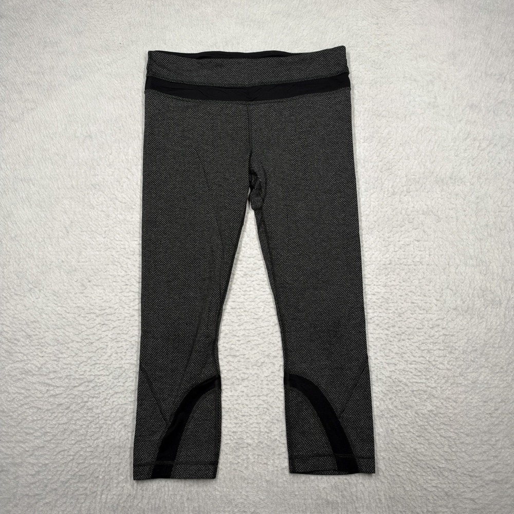 Lululemon Run Inspire Crop II Gray and Black Leggings Women's Size 8 (M)